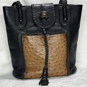 Artisan Leather Ostrich Panel Purse, one of a kind, durable, el cuero del toro